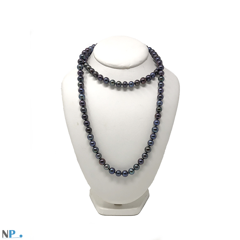 Collier de perles de culture, perles noires, longueur 90 cm, sautoir de perles, qualité AA+ ou AAA, perles Eau Douce fermoir de sécurité en Or